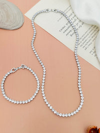 Thumbnail for Round Silver Plated American Diamond Bracelet Chain Combo Set