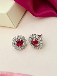 Thumbnail for Round American Diamond Silver Plated Stud Earring