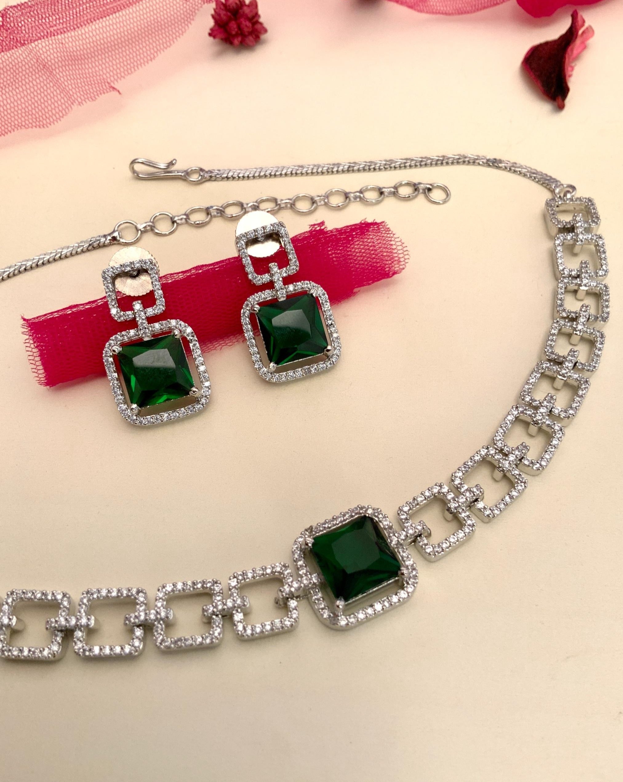 Classic Silver Plated American Diamond Necklace Set