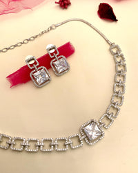 Thumbnail for Classic Silver Plated American Diamond Necklace Set