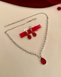 Thumbnail for Silver Plated Drop American Diamond Necklace Set