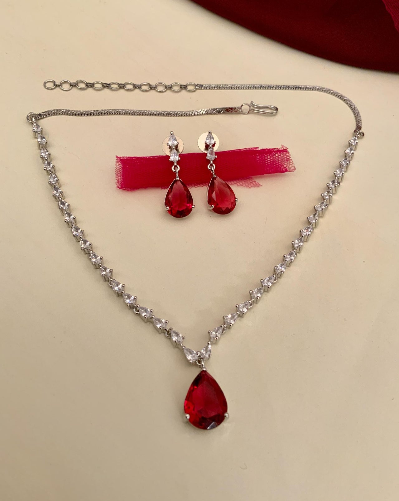 Silver Plated Drop American Diamond Necklace Set