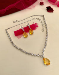Thumbnail for Silver Plated Drop American Diamond Necklace Set