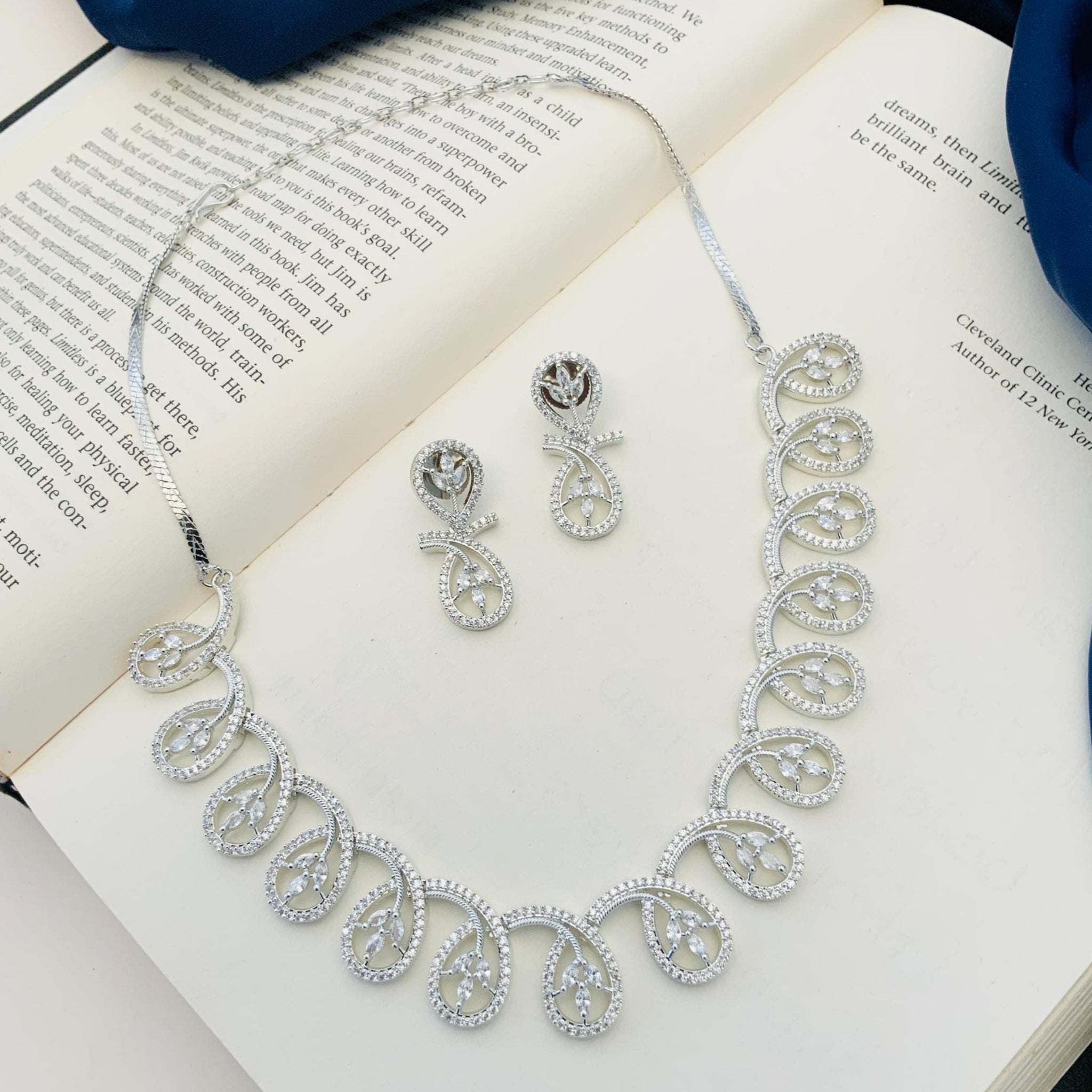 Silver Plated American Diamond Necklace Set