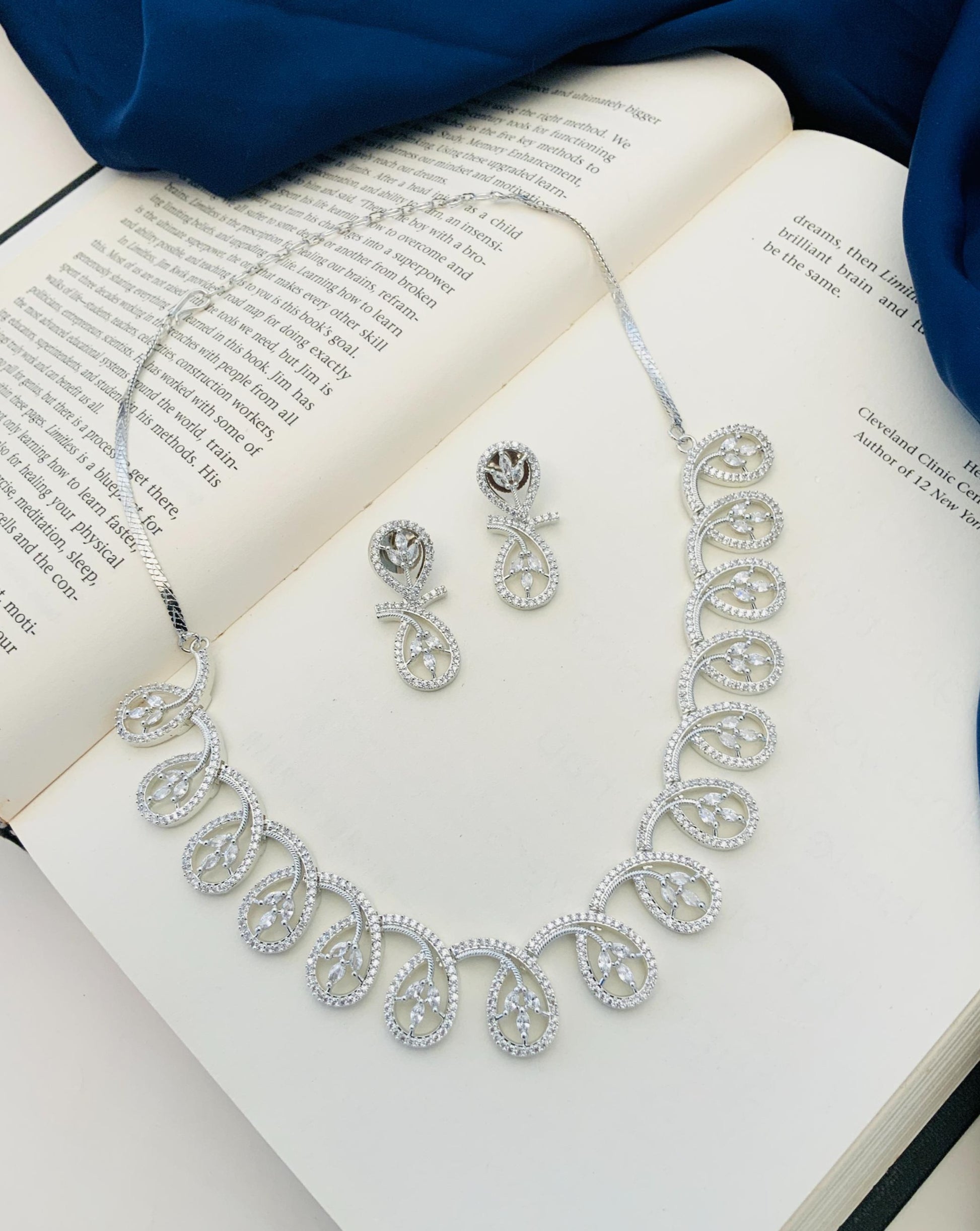 Silver Plated American Diamond Necklace Set