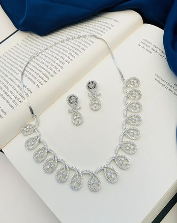 Silver Plated American Diamond Necklace Set