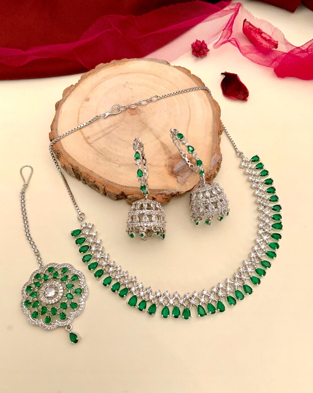 High-Quality Silver Plated American Diamond  Necklace Combo