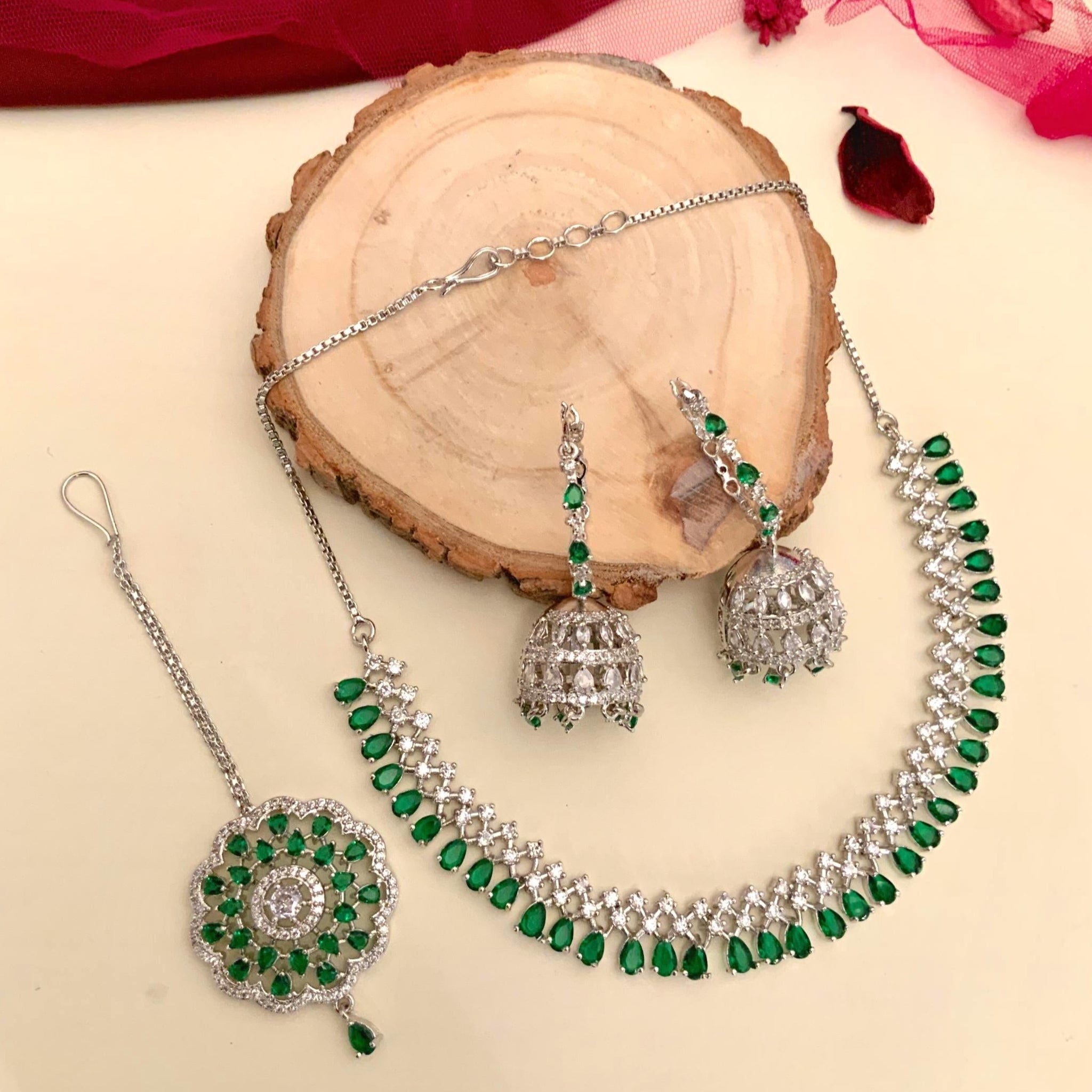 High-Quality Silver Plated American Diamond  Necklace Combo