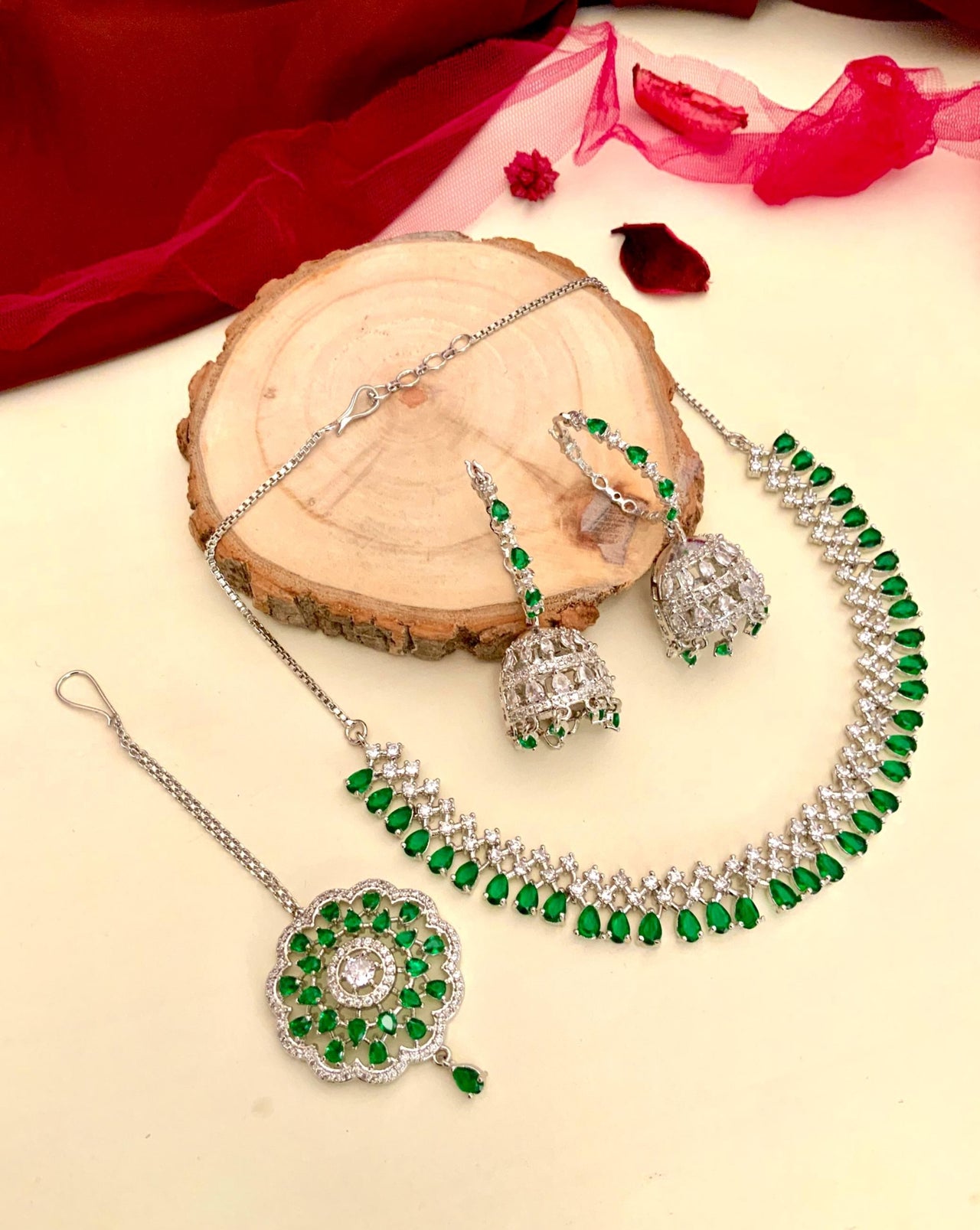 High-Quality Silver Plated American Diamond  Necklace Combo