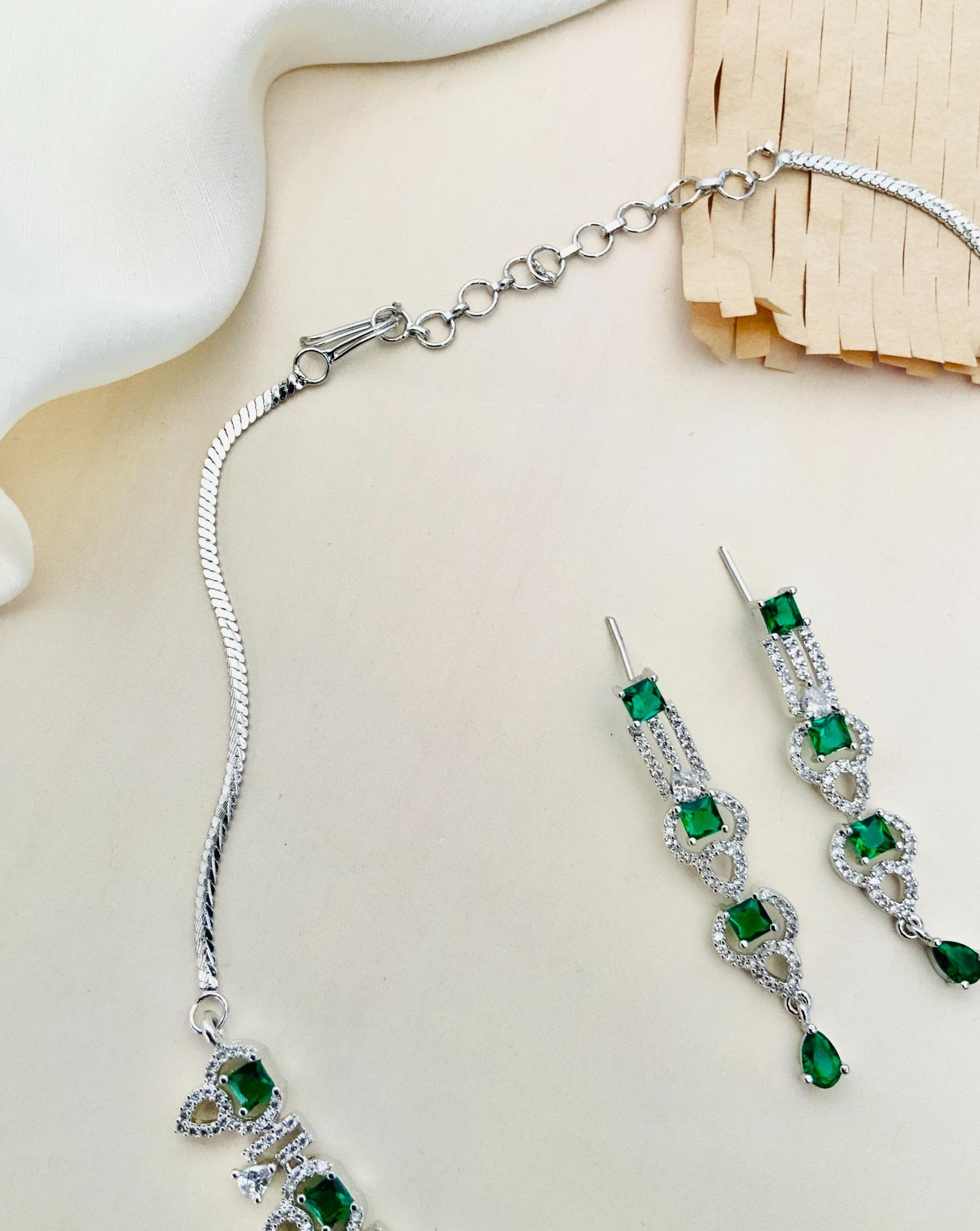 Premium Silver Plated American Diamond Necklace Set