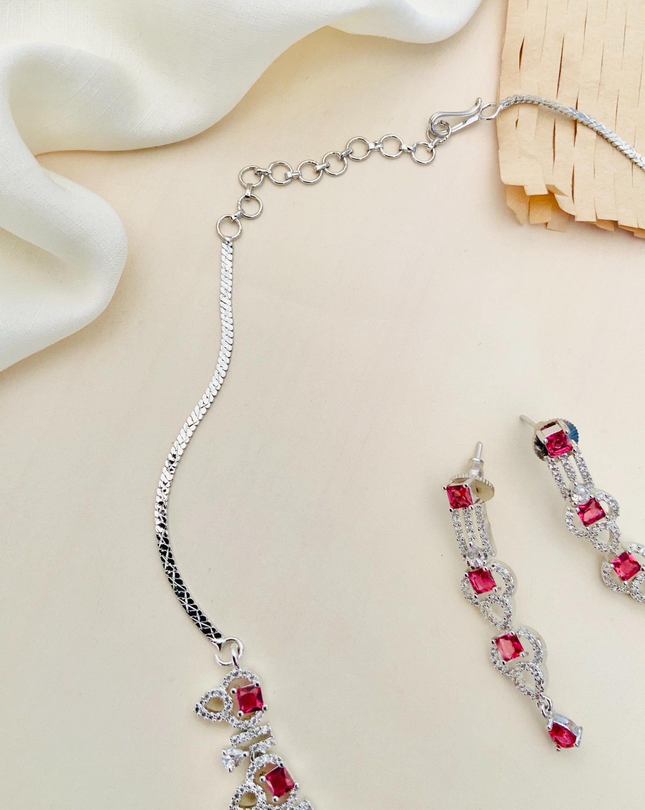 Premium Silver Plated American Diamond Necklace Set