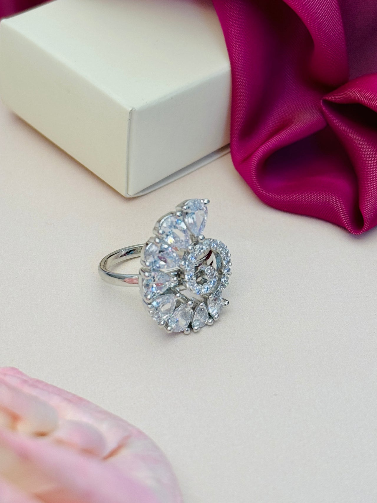Silver Plated Party Zircon Cocktail Ring