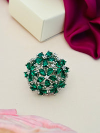 Thumbnail for Floral Silver Plated Zircon Cocktail Party Ring