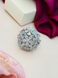 Thumbnail for Floral Silver Plated Zircon Cocktail Party Ring