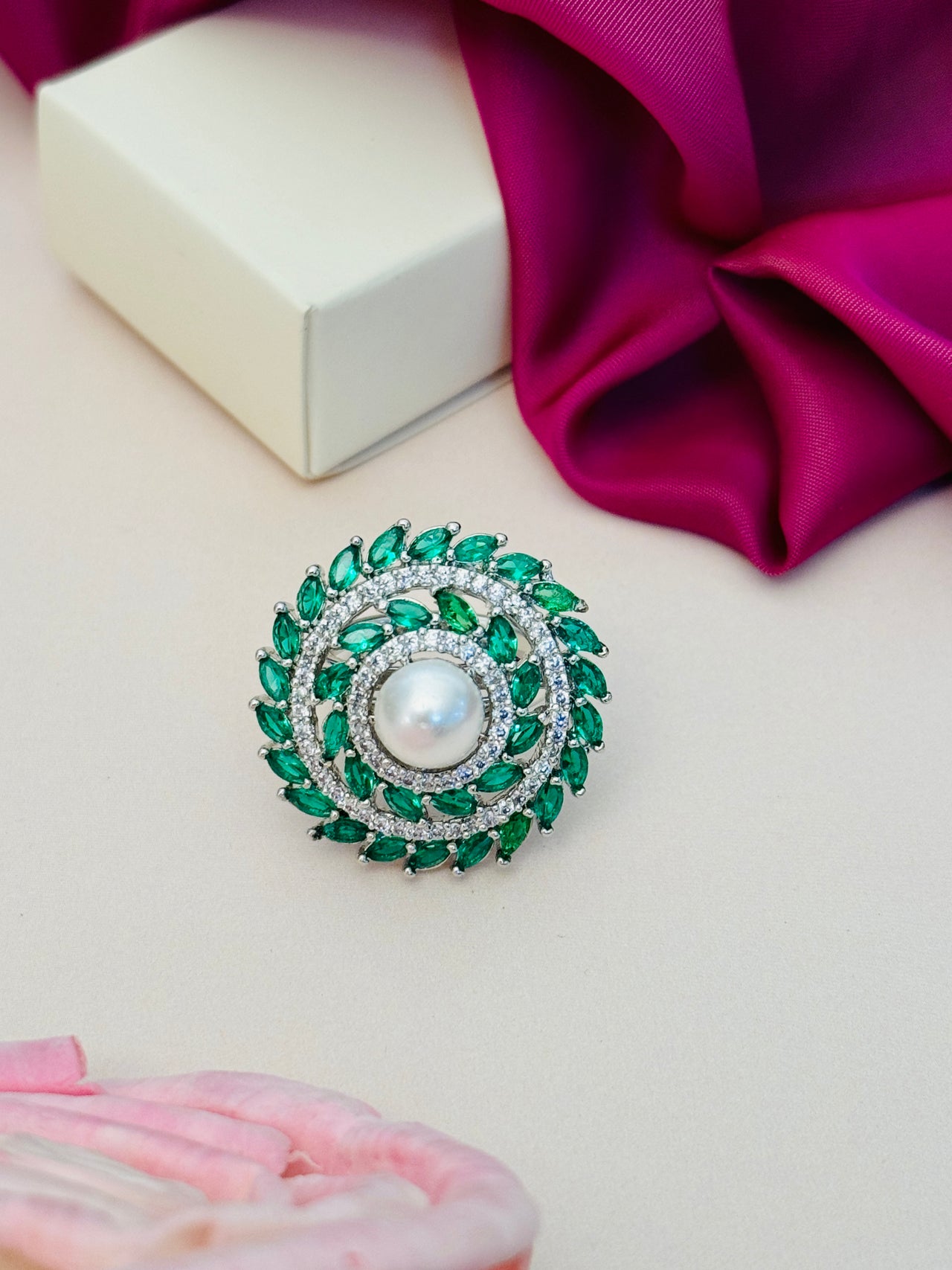 Exotic Silver Plated Uncut Zircon Cocktail Ring