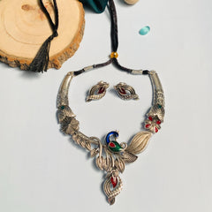 Traditional German Silver Peacock Style Necklace And Earring