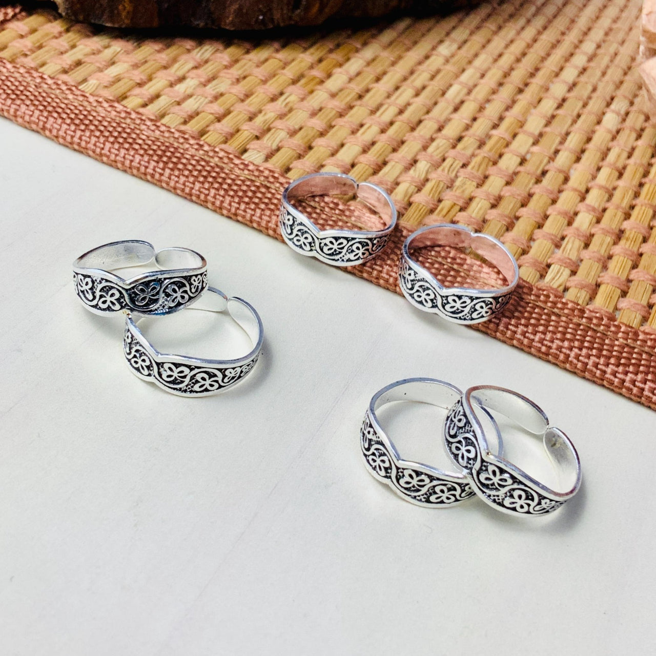 Elegant Silver Oxidised Pack of 3 Pairs Toe Rings Combo - Abdesignsjewellery