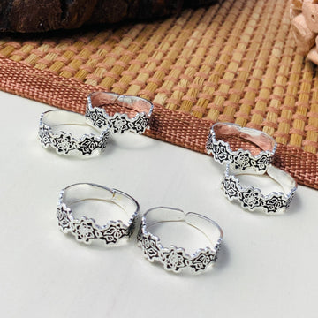 Elegant Silver Oxidised Pack of 3 Pairs Toe Rings Combo - Abdesignsjewellery
