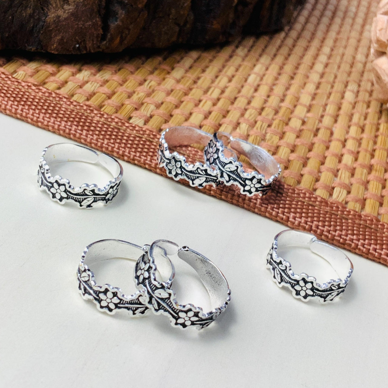 Elegant Silver Oxidised Pack of 3 Pairs Toe Rings Combo - Abdesignsjewellery