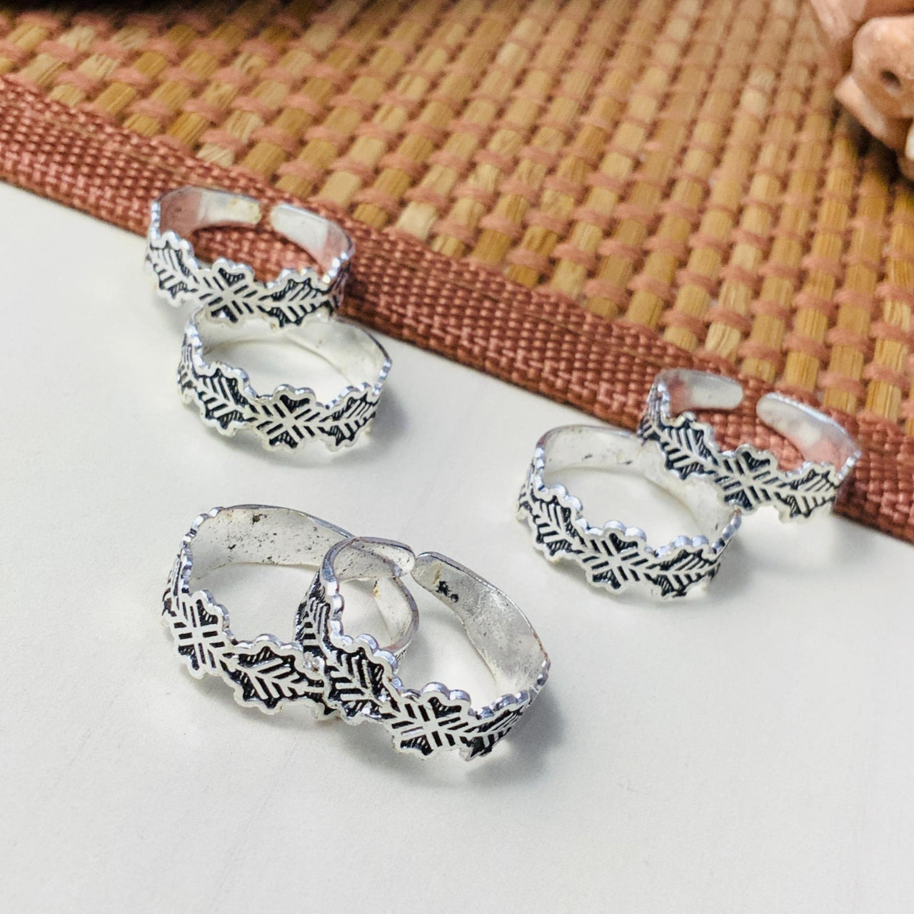 Stunning Silver Oxidised Pack of 3 Pairs Toe Rings Combo - Abdesignsjewellery