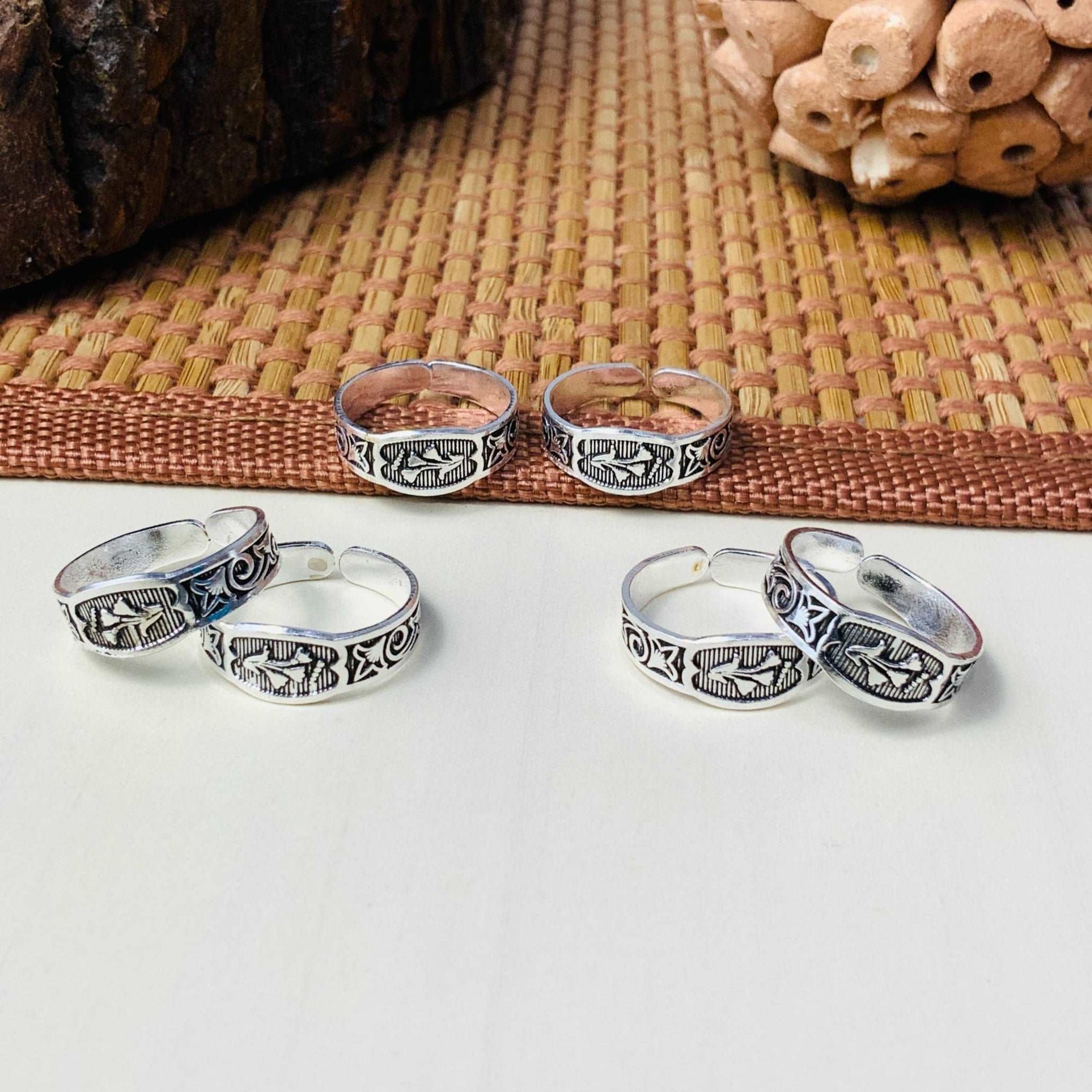 Alluring Silver Oxidised Pack of 3 Pairs Toe Rings Combo - Abdesignsjewellery
