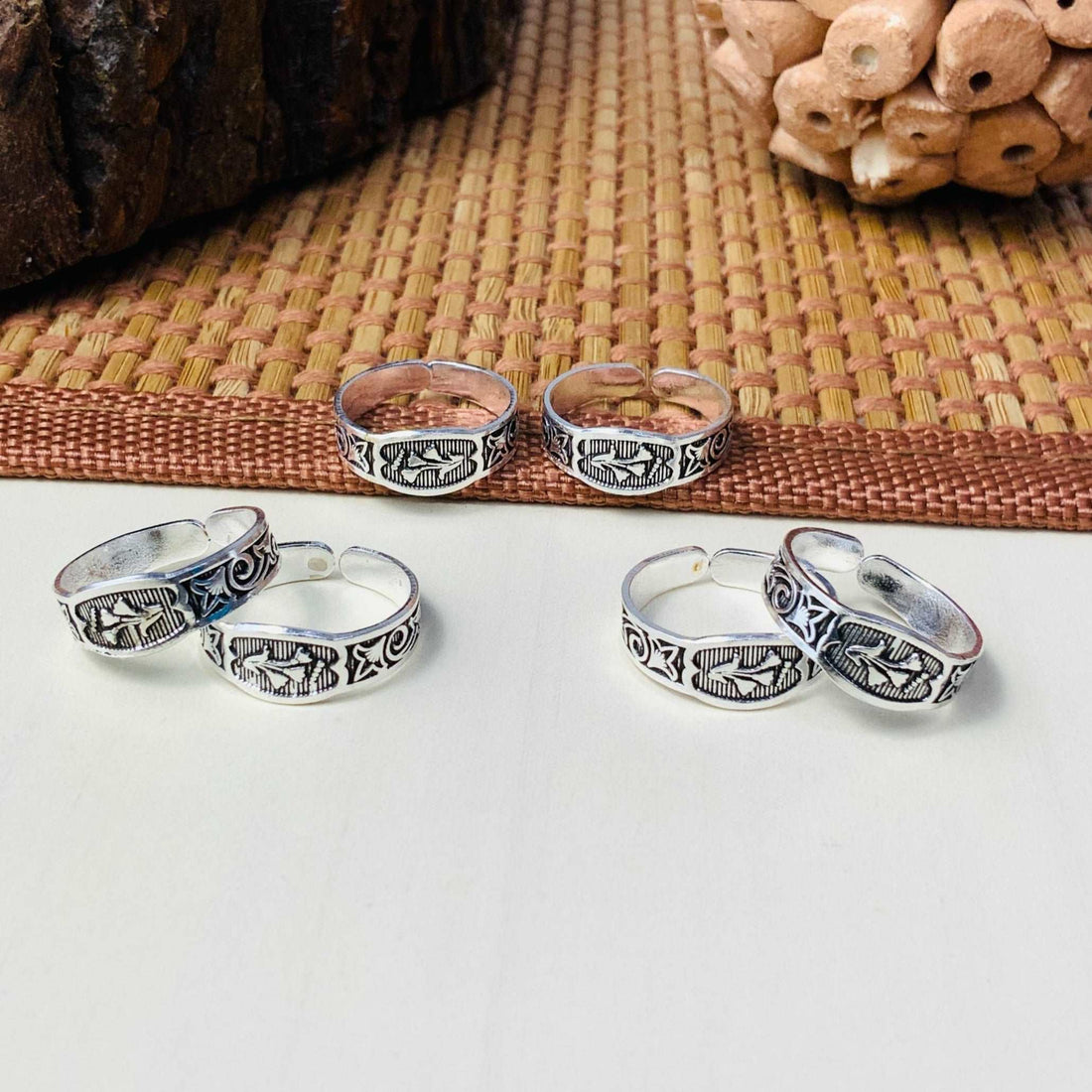 Alluring Silver Oxidised Pack of 3 Pairs Toe Rings Combo - Abdesignsjewellery