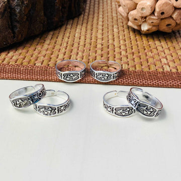 Alluring Silver Oxidised Pack of 3 Pairs Toe Rings Combo - Abdesignsjewellery