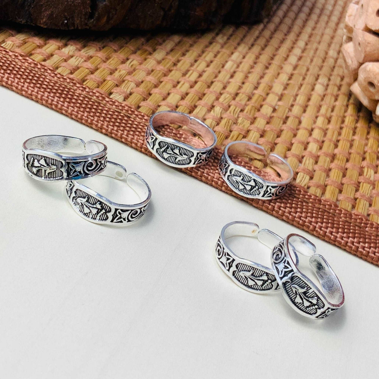 Alluring Silver Oxidised Pack of 3 Pairs Toe Rings Combo - Abdesignsjewellery
