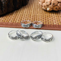 Thumbnail for Alluring Silver Oxidised Pack of 3 Pairs Toe Rings Combo - Abdesignsjewellery
