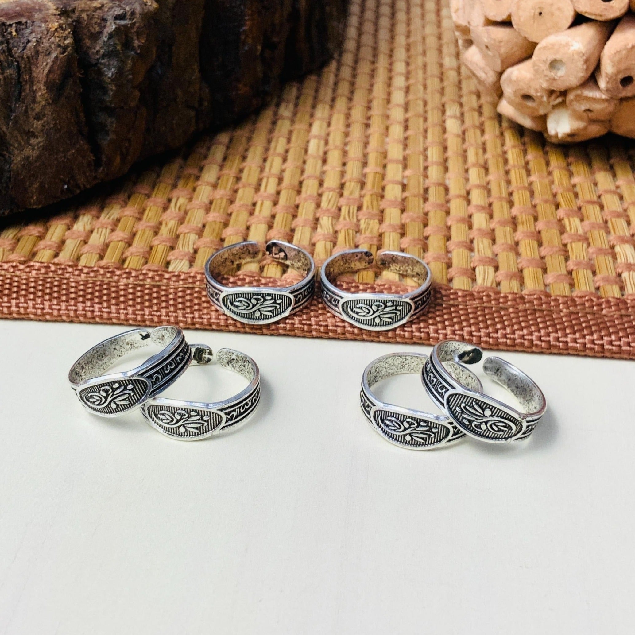 Silver Oxidised Toe Rings Combo