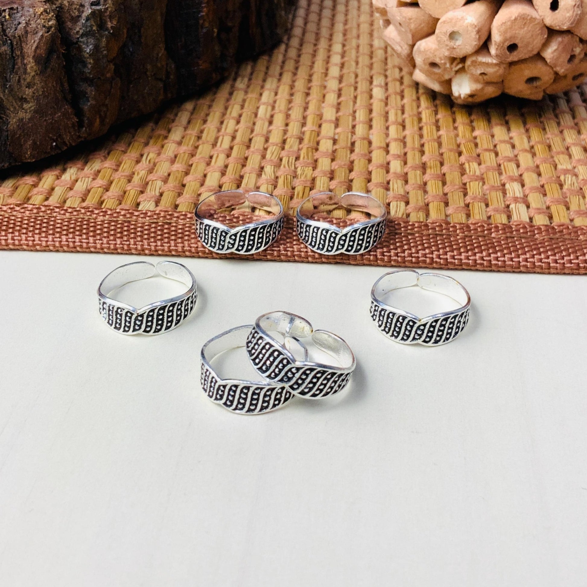 Silver Oxidised Toe Rings Combo