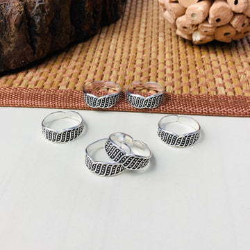 Silver Oxidised Toe Rings Combo