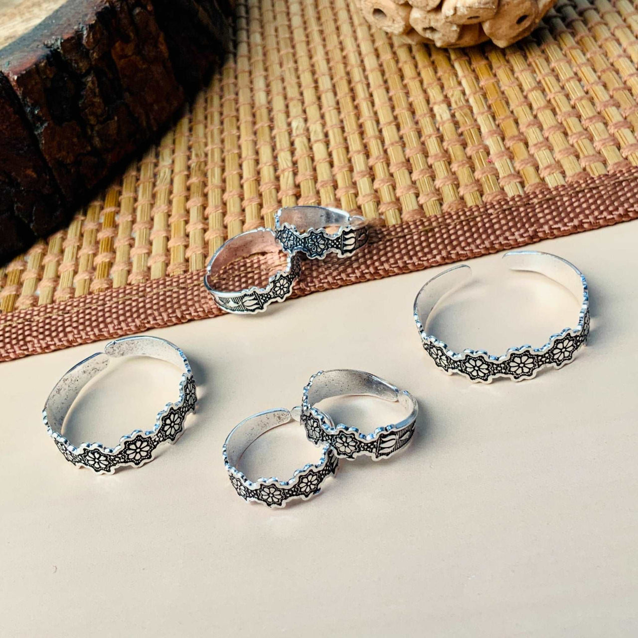 Adorable Silver Oxidised Pack of 3 Pairs Toe Rings Combo - Abdesignsjewellery