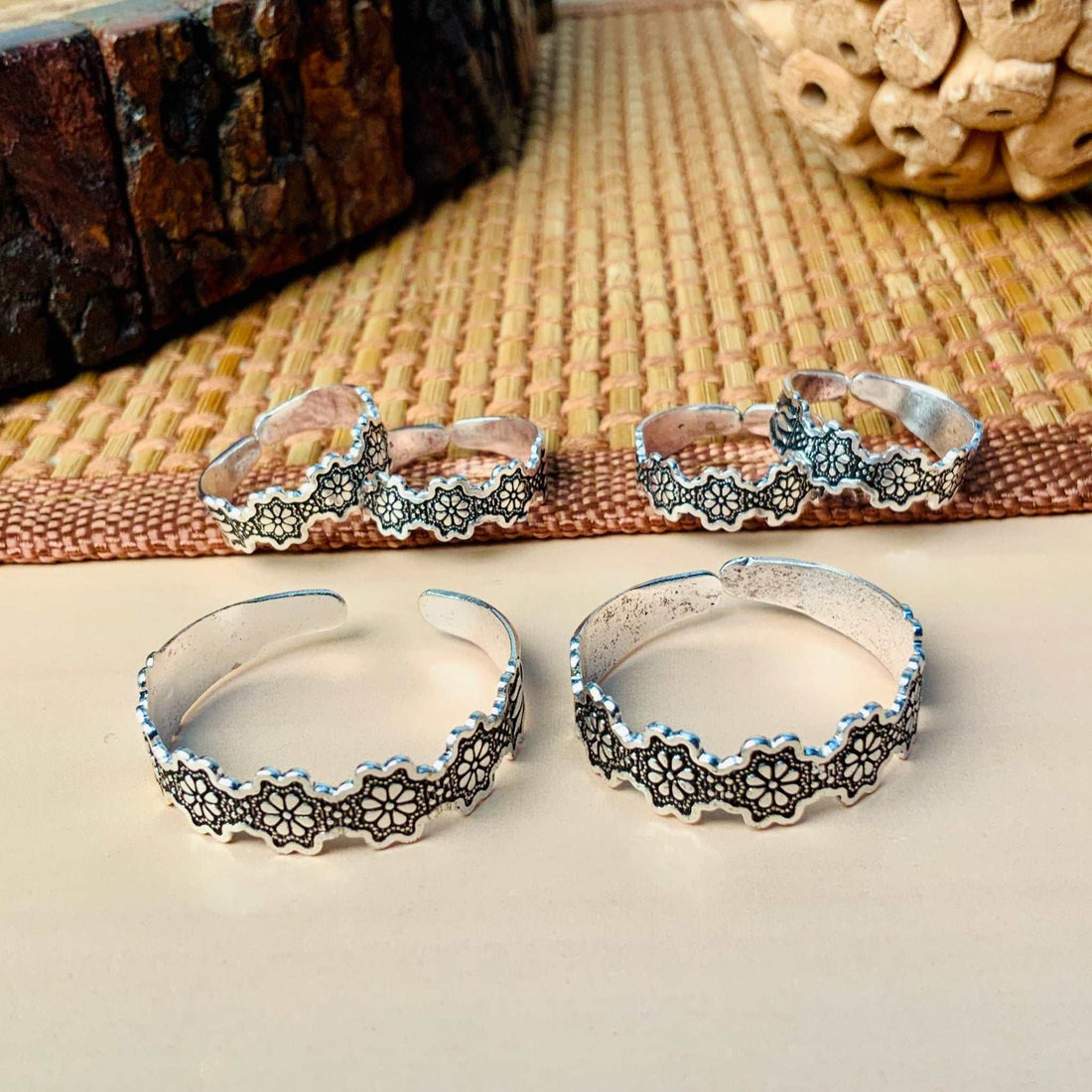Adorable Silver Oxidised Pack of 3 Pairs Toe Rings Combo - Abdesignsjewellery