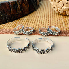 Adorable Silver Oxidised Pack of 3 Pairs Toe Rings Combo