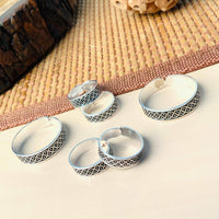 Thumbnail for Adorable Silver Oxidised Pack of 3 Pairs Toe Rings Combo - Abdesignsjewellery