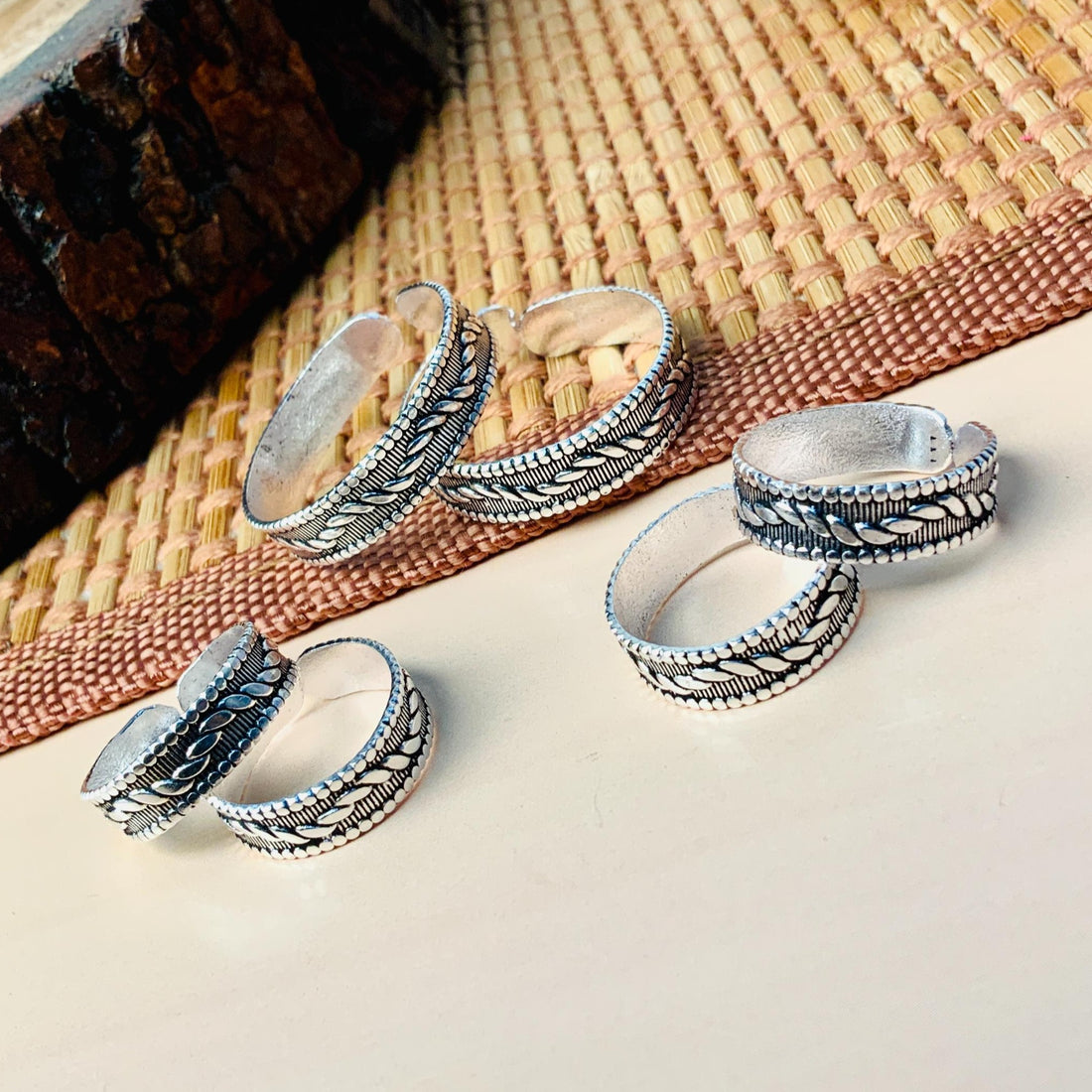 Beautiful Silver Oxidised Pack of 3 Pairs Toe Rings Combo - Abdesignsjewellery