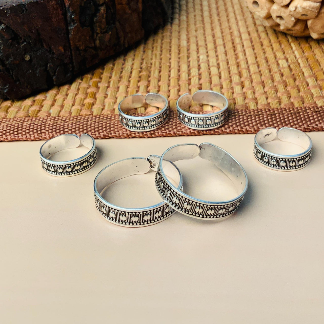 Beautiful Silver Oxidised Pack of 3 Pairs Toe Rings Combo - Abdesignsjewellery