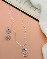 Thumbnail for Round Shape Silver Plated Pendant Chain & Earrings