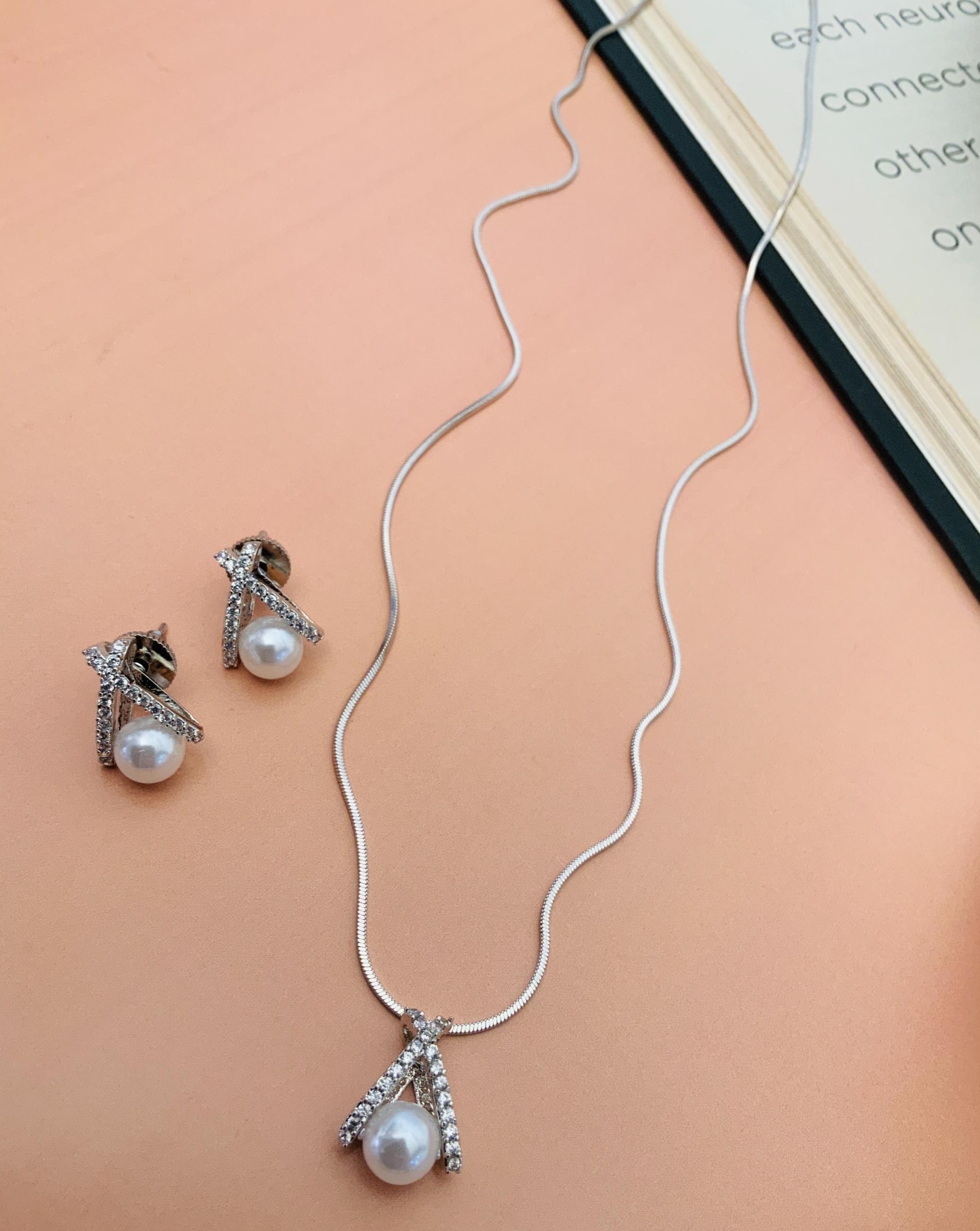 Charming American Diamond Gold Plated Pendant Chain Set