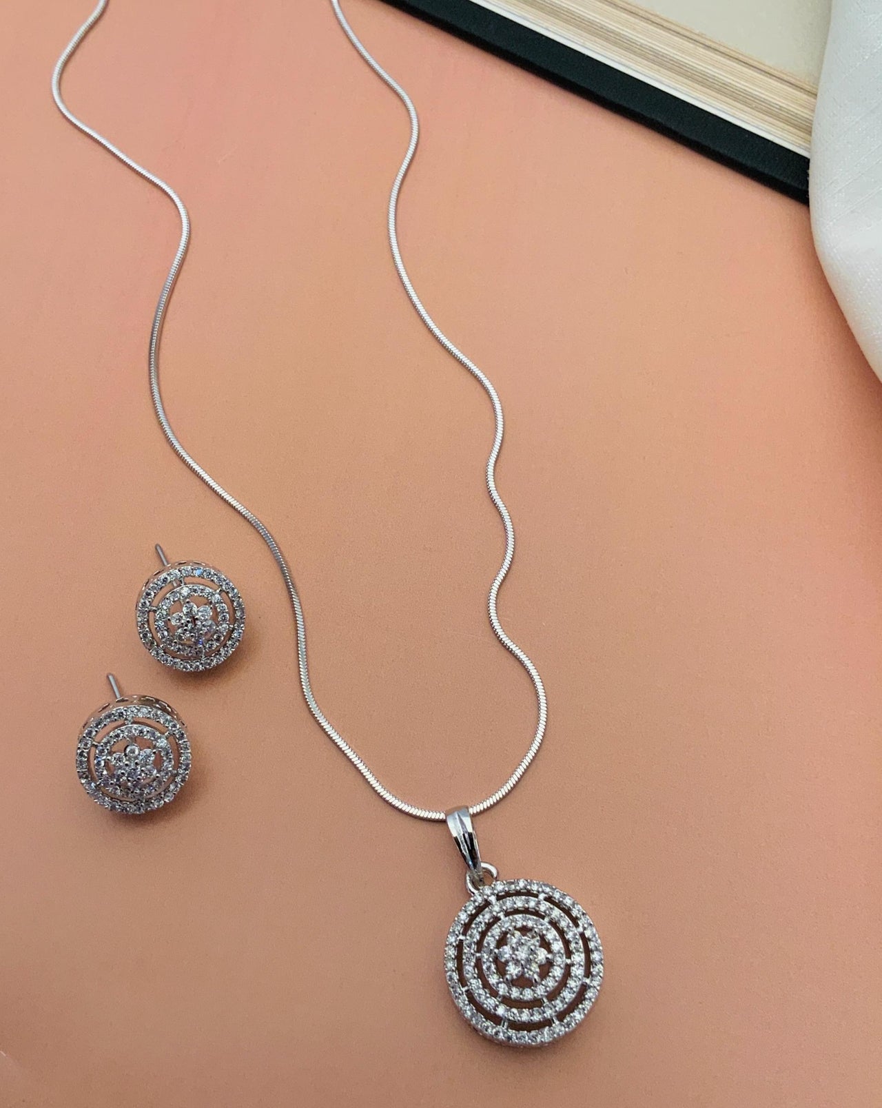 Silver Plated Pendant Chain & Earrings