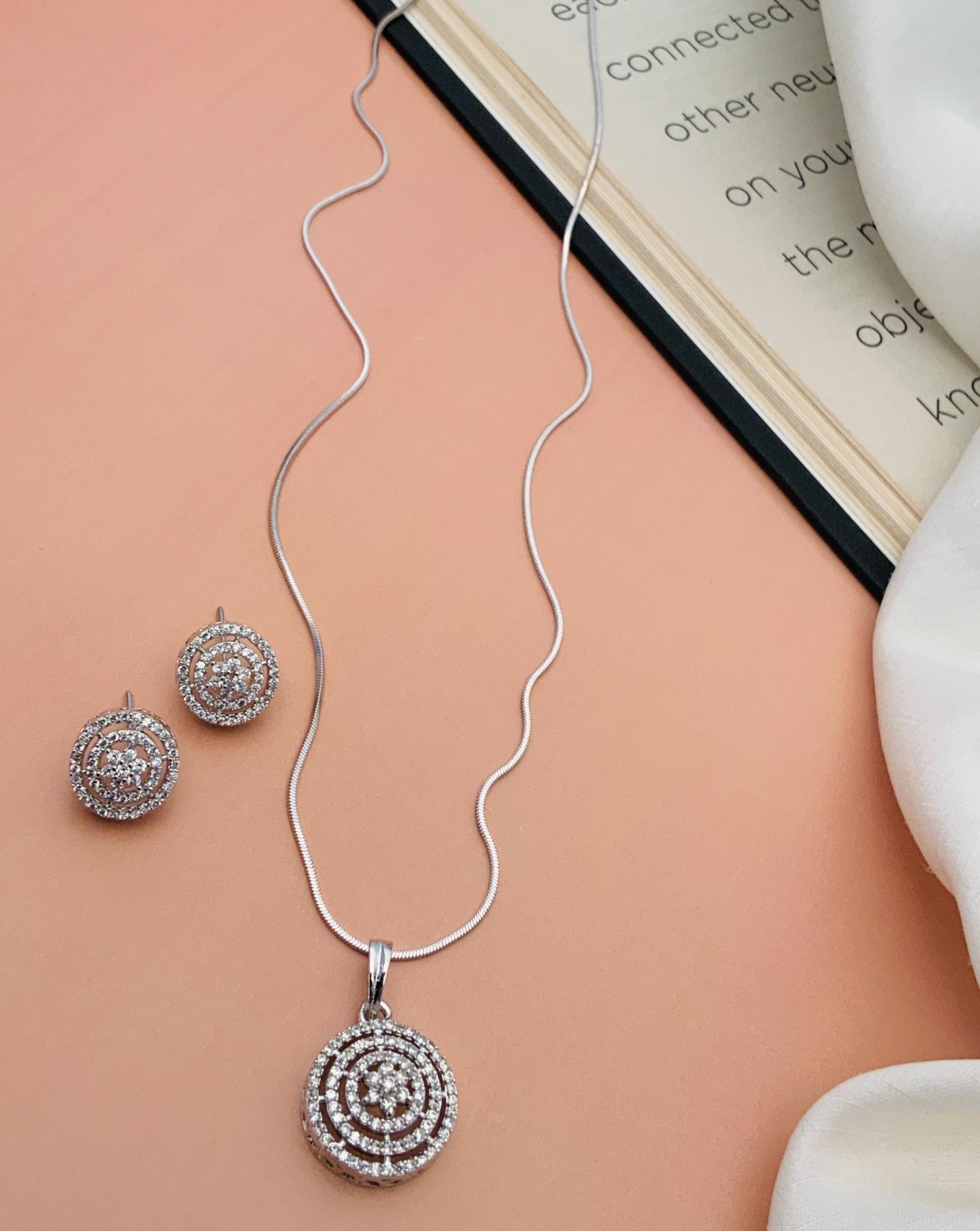 American Diamond Silver Plated Pendant Chain