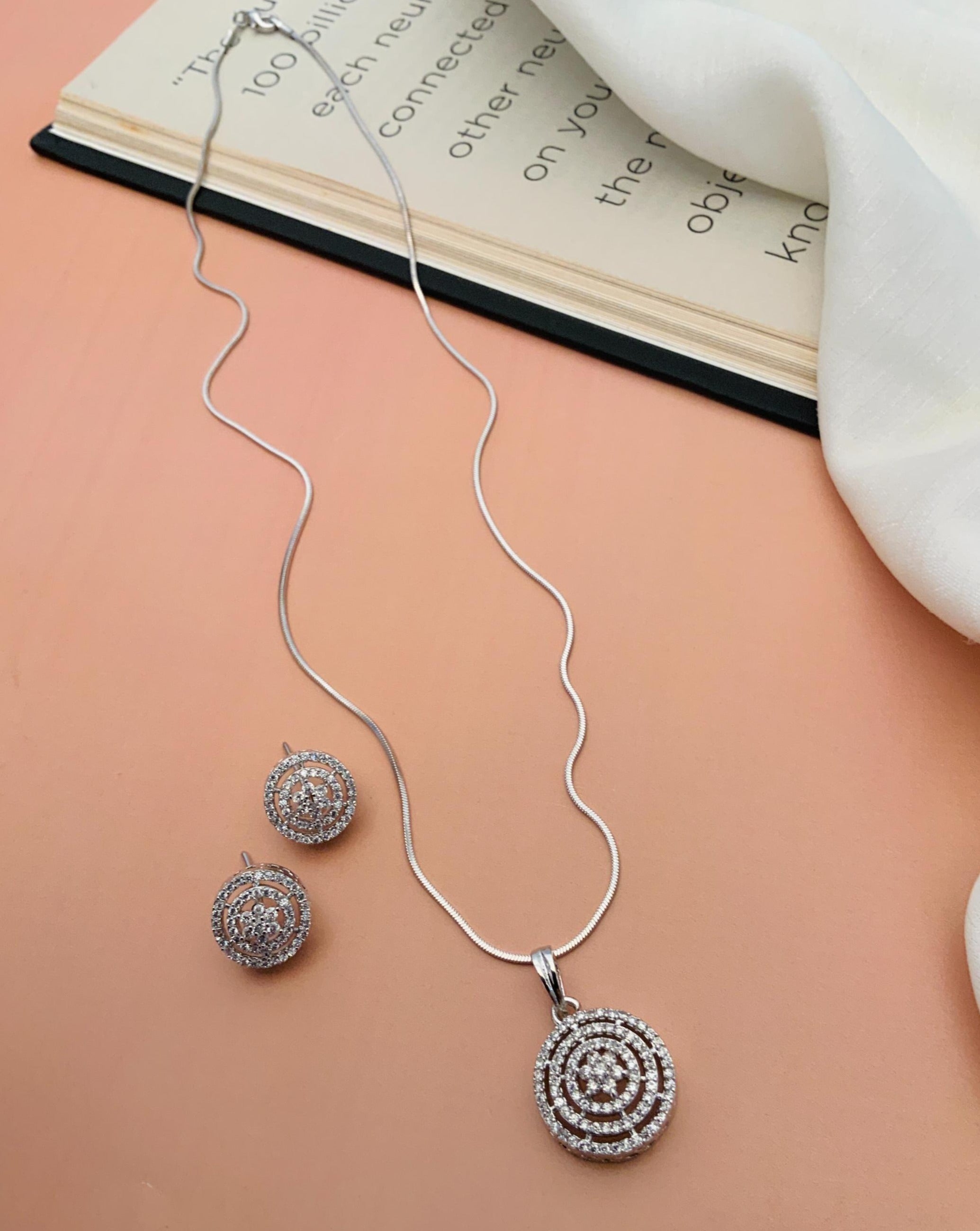 Silver Plated Pendant Chain & Earrings