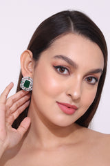 Elegant Emerald American Diamond Party Wear Stud Earring
