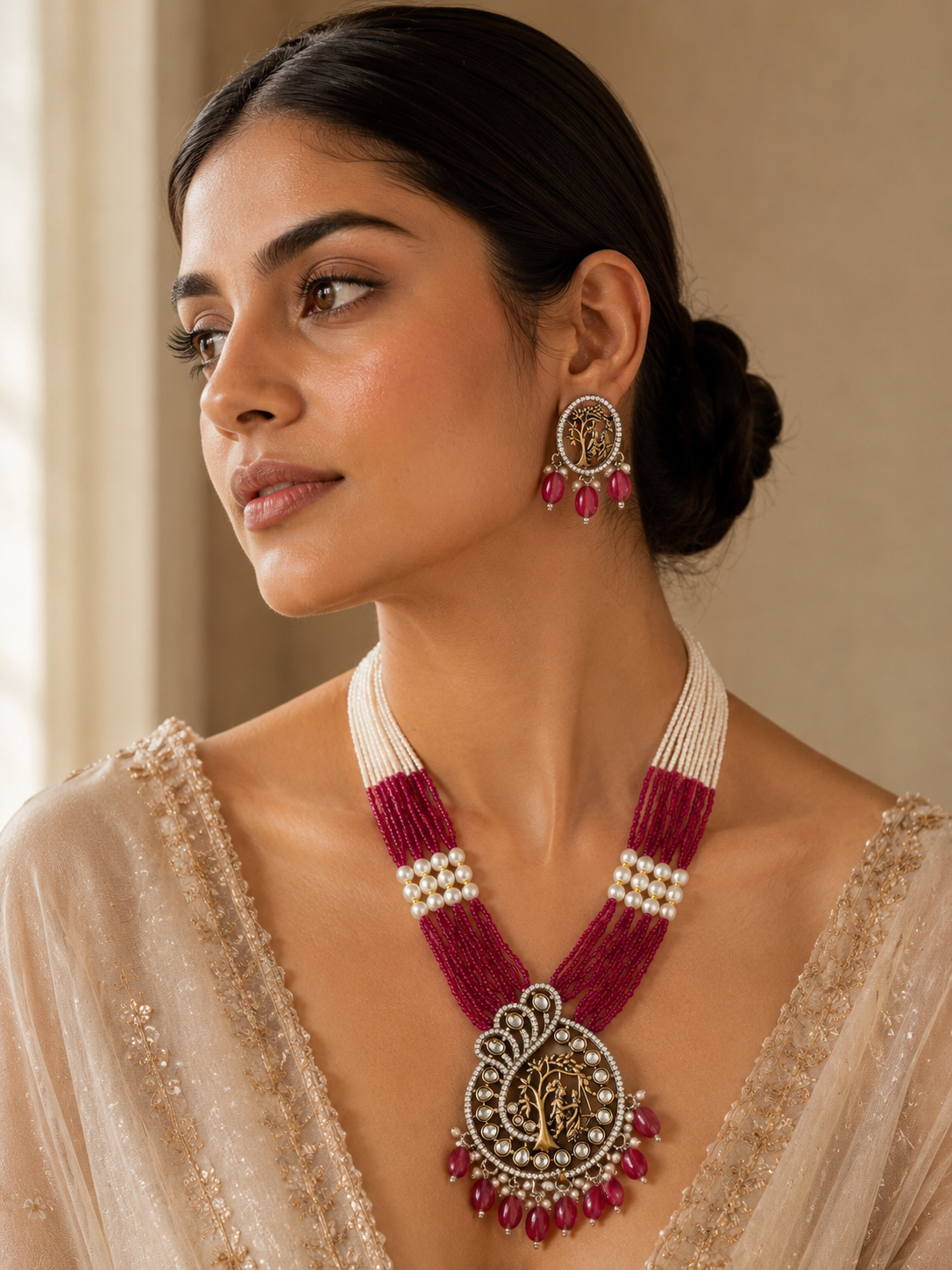 Multi Layer Pearl Mala Set – Festive Ethnic Glam | Abdesigns