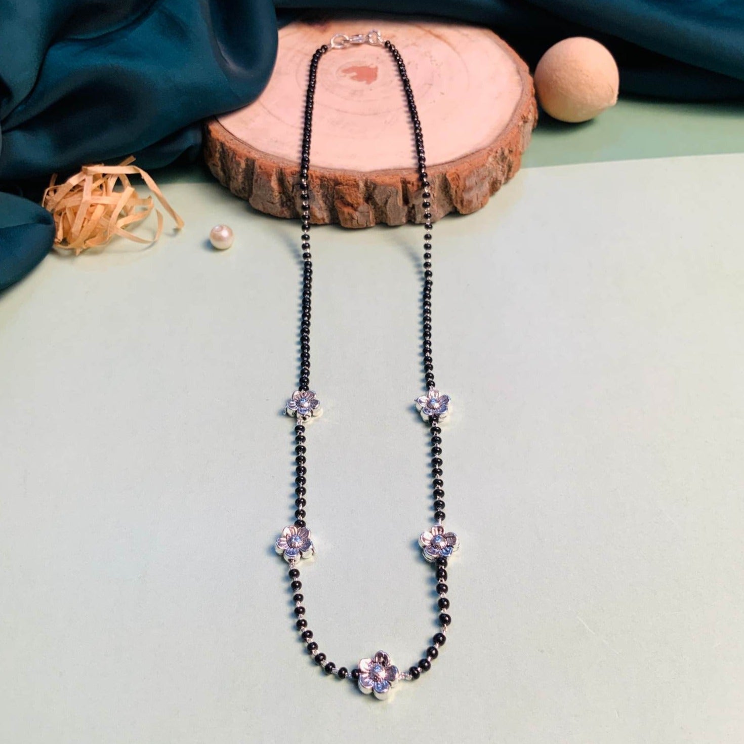 Symbolic Floral Silver Plated Managalsutra - Abdesignsjewellery