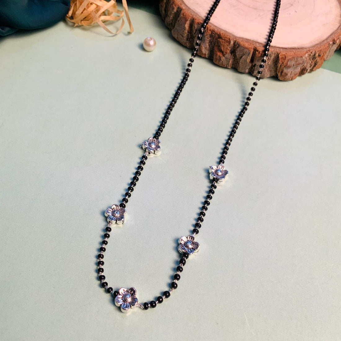 Symbolic Floral Silver Plated Managalsutra - Abdesignsjewellery