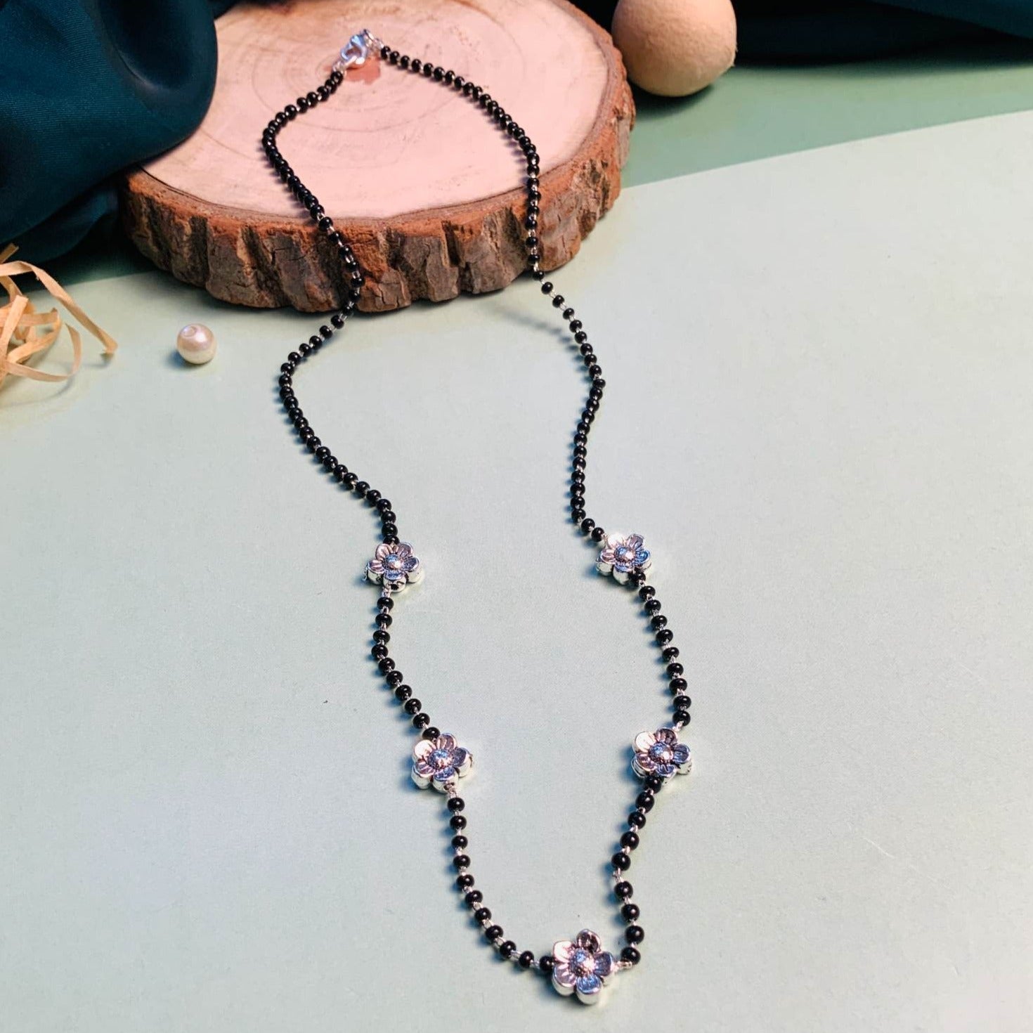 Symbolic Floral Silver Plated Managalsutra - Abdesignsjewellery