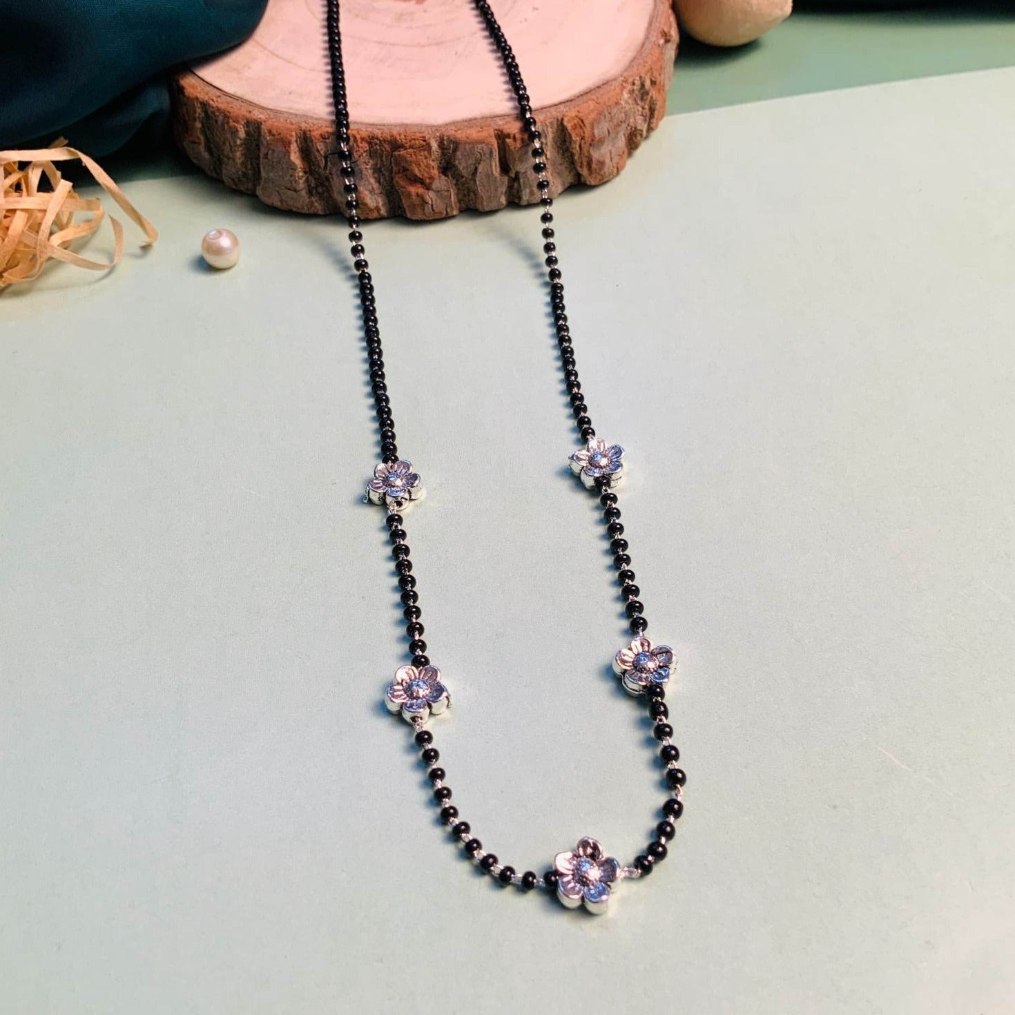 Symbolic Floral Silver Plated Managalsutra - Abdesignsjewellery