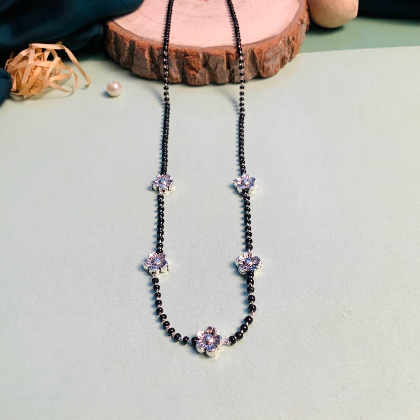 Symbolic Floral Silver Plated Managalsutra - Abdesignsjewellery